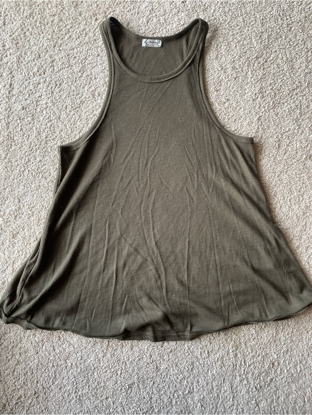 Free People Ribbed Sleeveless Tank Top Olive Flowy Soft Womens Size Small